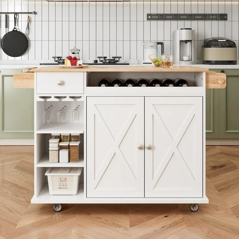 44 Inch Kitchen Island Cart With Solid Wood Top(no include stool)