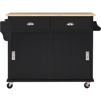 Kitchen Cart With Rubber Wood Drop-Leaf Countertop(no include stool)
