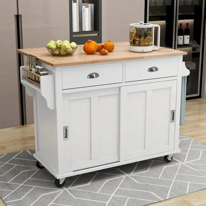 Kitchen Cart With Rubber Wood Drop-Leaf Countertop(no include stool)