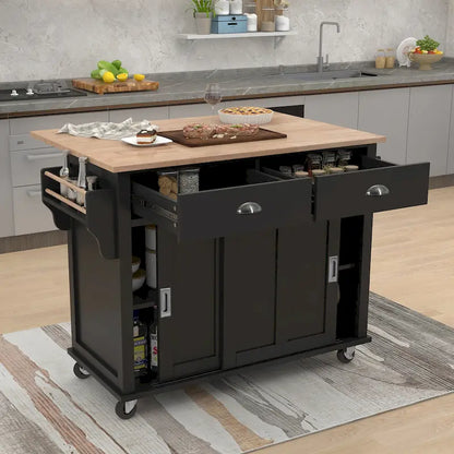 Kitchen Cart With Rubber Wood Drop-Leaf Countertop(no include stool)