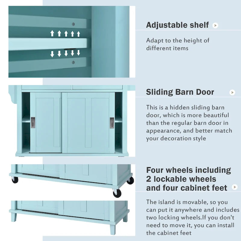 Kitchen Cart With Rubber Wood Drop-Leaf Countertop(no include stool)