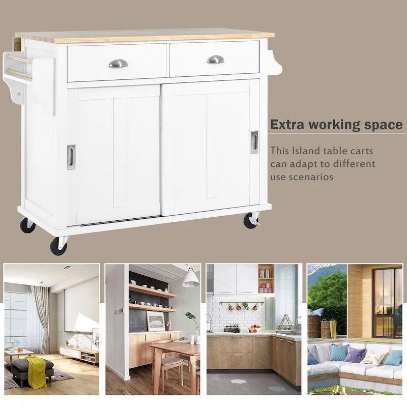 Kitchen Cart With Rubber Wood Drop-Leaf Countertop(no include stool)