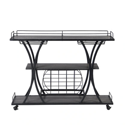 Industrial Bar Cart Kitchen Bar&Serving Cart For Home With Wheels 3 -Tier Storage Shelves(no include stool)