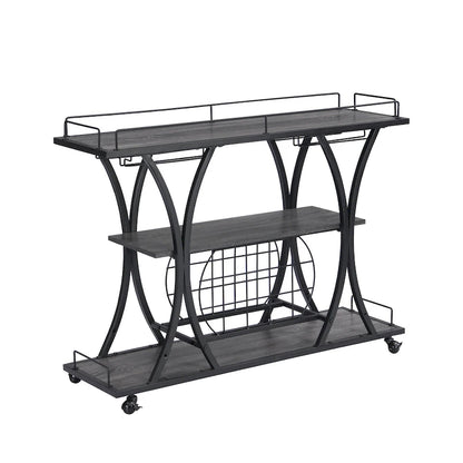 Industrial Bar Cart Kitchen Bar&Serving Cart For Home With Wheels 3 -Tier Storage Shelves(no include stool)