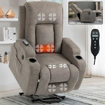 Power Lift Recliner with Massage, Lumbar Heating, USB Charging & Cup Holders, Modern Ergonomic Design