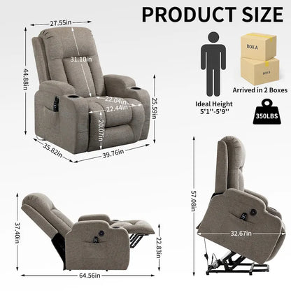 Power Lift Recliner with Massage, Lumbar Heating, USB Charging & Cup Holders, Modern Ergonomic Design