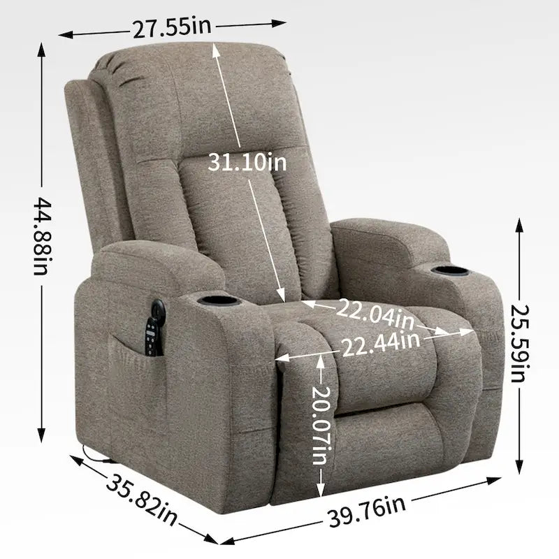 Power Lift Recliner with Massage, Lumbar Heating, USB Charging & Cup Holders, Modern Ergonomic Design