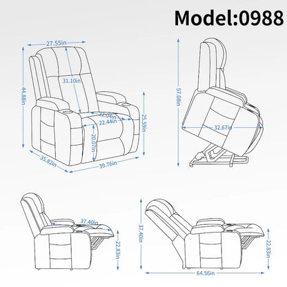 Power Lift Recliner with Massage, Lumbar Heating, USB Charging & Cup Holders, Modern Ergonomic Design