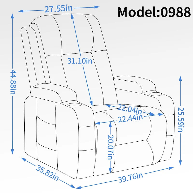 Power Lift Recliner with Massage, Lumbar Heating, USB Charging & Cup Holders, Modern Ergonomic Design