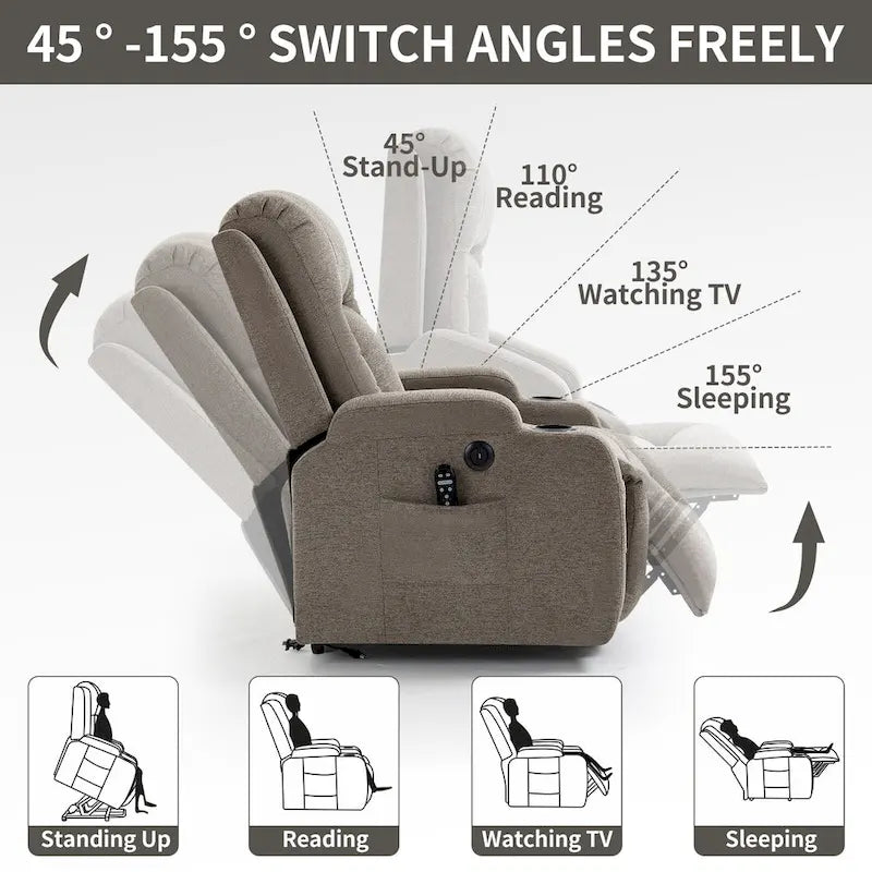 Power Lift Recliner with Massage, Lumbar Heating, USB Charging & Cup Holders, Modern Ergonomic Design