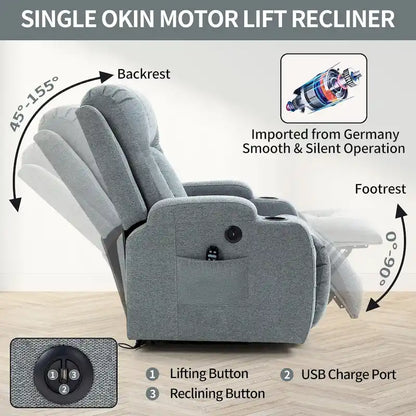 Power Lift Recliner with Massage, Lumbar Heating, USB Charging & Cup Holders, Modern Ergonomic Design