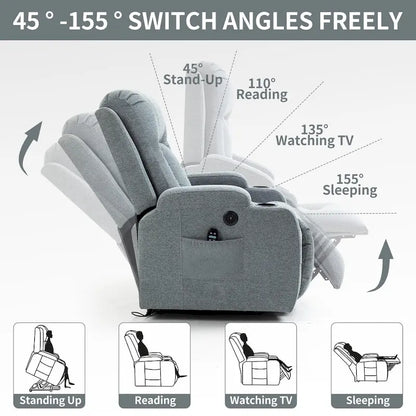Power Lift Recliner with Massage, Lumbar Heating, USB Charging & Cup Holders, Modern Ergonomic Design