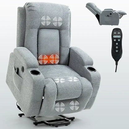 Power Lift Recliner with Massage, Lumbar Heating, USB Charging & Cup Holders, Modern Ergonomic Design