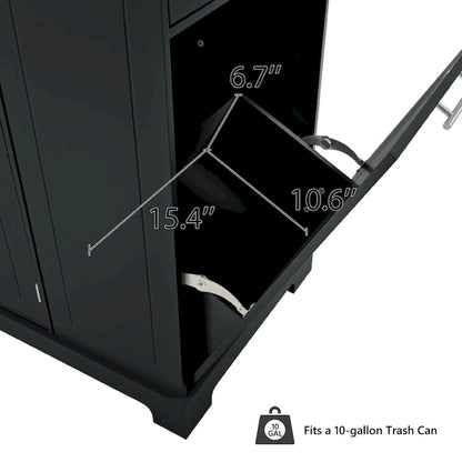 Fluted Kitchen Island with Trash Can Storage Cabinet, Power Outlet, Rolling Kitchen Islands on 5 Wheels with 3 Open Side Racks