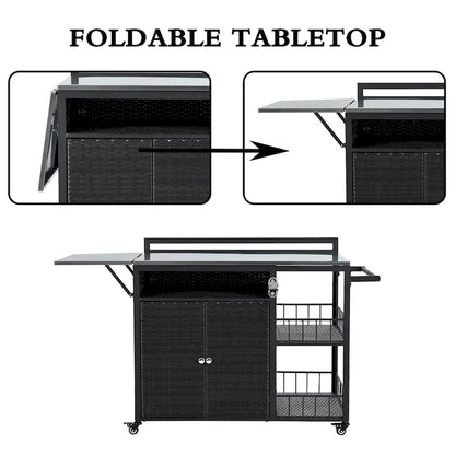 63.5 Outdoor Kitchen Island with Foldable Tabletop and Ample Storage