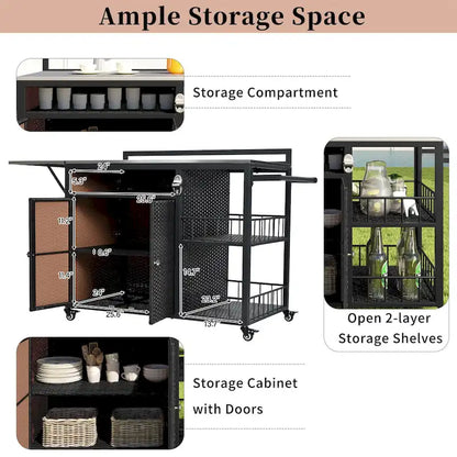 63.5 Outdoor Kitchen Island with Foldable Tabletop and Ample Storage