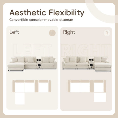 Corduroy Sectional Sofa w/ Bluetooth Speakers, L Shaped Couch