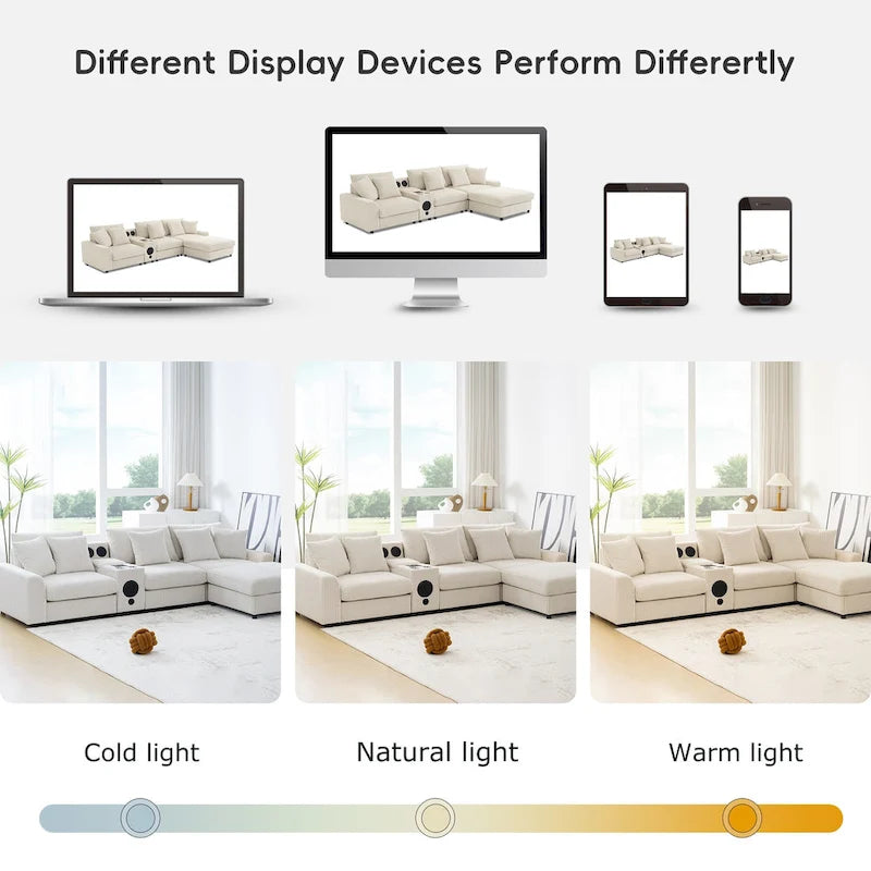 Corduroy Sectional Sofa w/ Bluetooth Speakers, L Shaped Couch