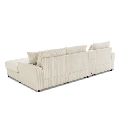 Corduroy Sectional Sofa w/ Bluetooth Speakers, L Shaped Couch