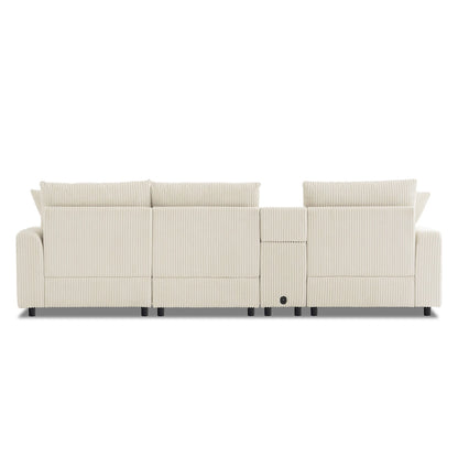 Corduroy Sectional Sofa w/ Bluetooth Speakers, L Shaped Couch