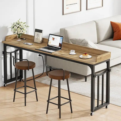 71 inch Overbed Table with Height Adjustable & Power Outlet, Queen Size Bed Table