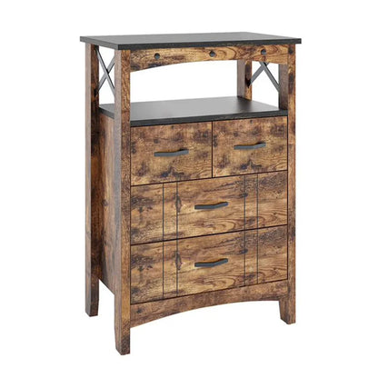 Bestier Living Room Storage Cabinet with 2 Shelves and 4 Drawers, Dark Brown - 68