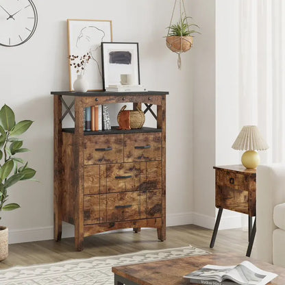 Bestier Living Room Storage Cabinet with 2 Shelves and 4 Drawers, Dark Brown - 68