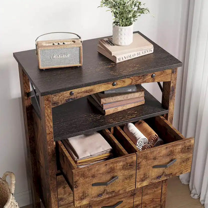 Bestier Living Room Storage Cabinet with 2 Shelves and 4 Drawers, Dark Brown - 68