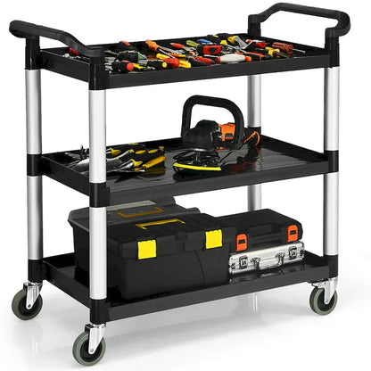 Costway 3-Shelf Utility Service Cart Aluminum Frame 490lbs Capacity w/