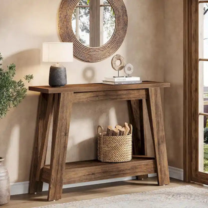 41.3 Inches Farmhouse Console Table, 2 Tiers Wooden Entryway Table