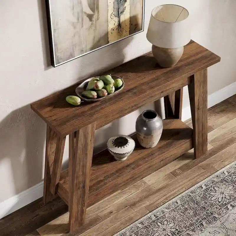 41.3 Inches Farmhouse Console Table, 2 Tiers Wooden Entryway Table