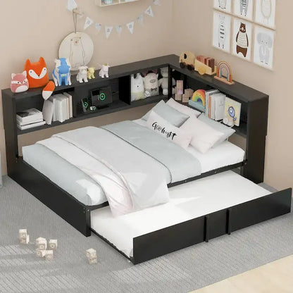 Full Size Metal Daybed with Trundle, Storage Cabinets, USB Ports