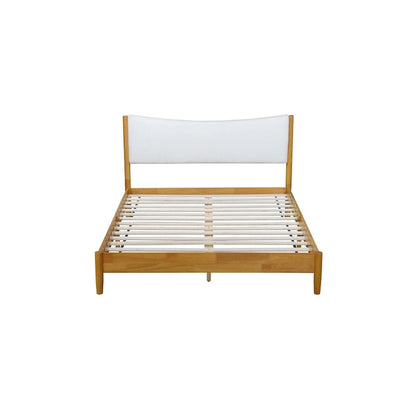 Natural Queen Size Rubber Wooden with Platform Bed Teddy Velvet Cushion Upholstered Headboard