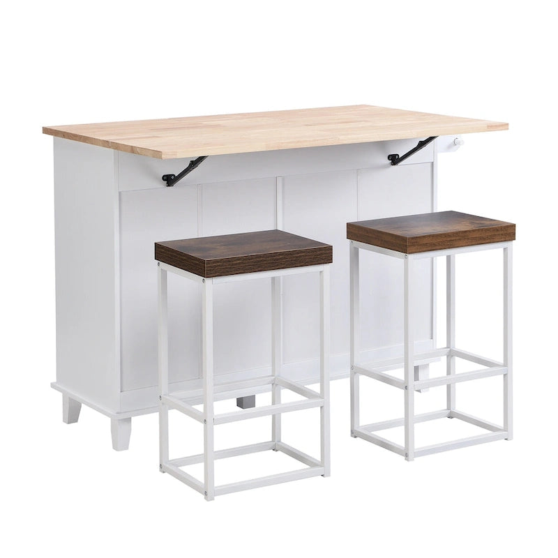 3-Piece Farmhouse Dining Set with Drop Leaf & 2 Chairs