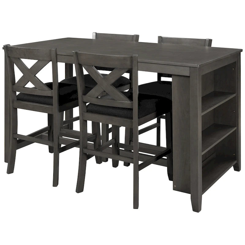 5-Piece Rustic Dining Set with Wooden Bar Table & 4 Chairs