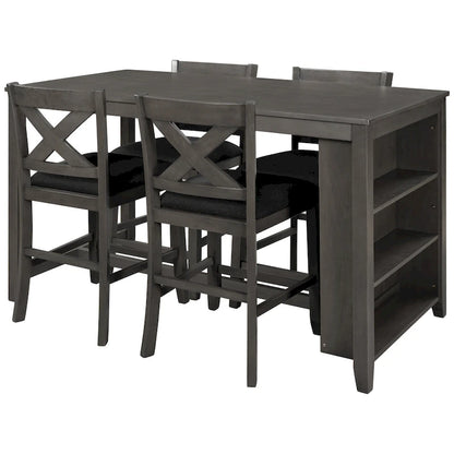 5-Piece Rustic Dining Set with Wooden Bar Table & 4 Chairs