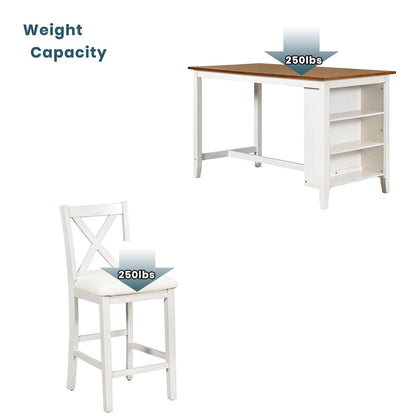 5-Piece Rustic Dining Set with Wooden Bar Table & 4 Chairs