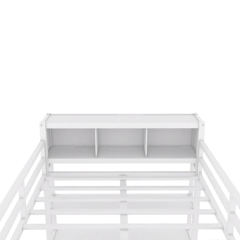 Off-White Metal Loft Bed with Desk and Wardrobe - Full Size