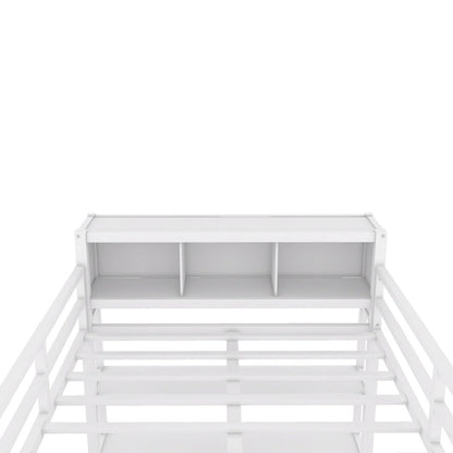 Off-White Metal Loft Bed with Desk and Wardrobe - Full Size