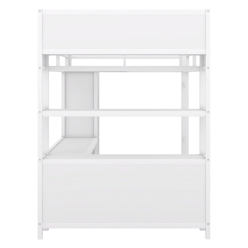 Off-White Metal Loft Bed with Desk and Wardrobe - Full Size