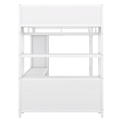 Off-White Metal Loft Bed with Desk and Wardrobe - Full Size