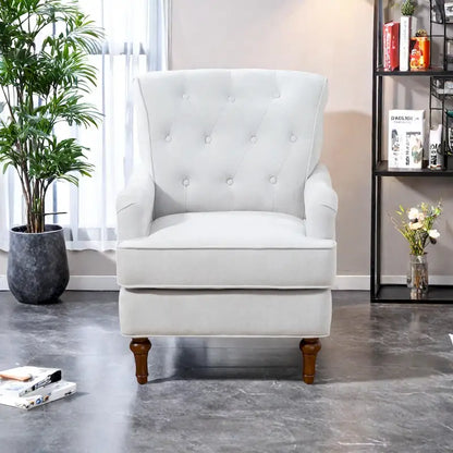 Chenille Fabric Accent Chair with Retro Wooden Legs, High-Density Foam and Spring Cushion, and 300 lbs Weight Capacity