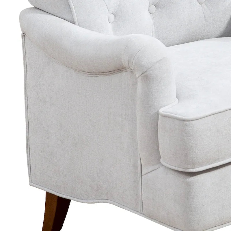 Chenille Fabric Accent Chair with Retro Wooden Legs, High-Density Foam and Spring Cushion, and 300 lbs Weight Capacity
