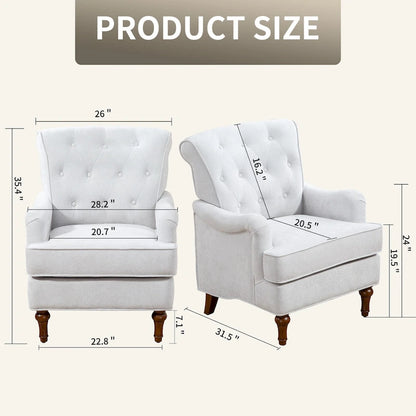 Chenille Fabric Accent Chair with Retro Wooden Legs, High-Density Foam and Spring Cushion, and 300 lbs Weight Capacity