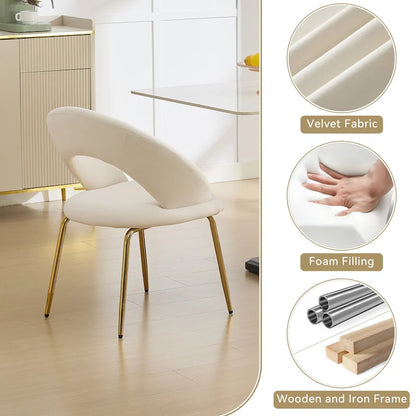 Velvet Dining Accent Chairs with Curved Backrest and Gold Metal Legs - 250lb Capacity