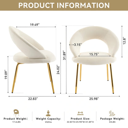 Velvet Dining Accent Chairs with Curved Backrest and Gold Metal Legs - 250lb Capacity