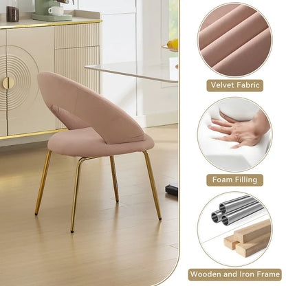 Velvet Dining Accent Chairs with Curved Backrest and Gold Metal Legs - 250lb Capacity