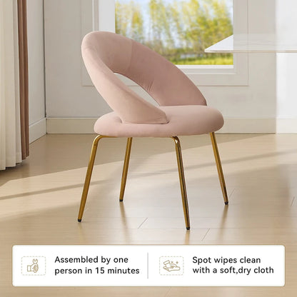 Velvet Dining Accent Chairs with Curved Backrest and Gold Metal Legs - 250lb Capacity