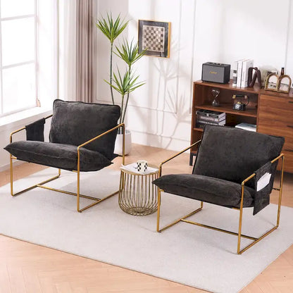 Velvet Arm Chair with Gold Metal Frame - Set of 2