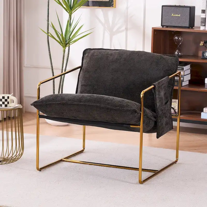 Velvet Arm Chair with Gold Metal Frame - Set of 2